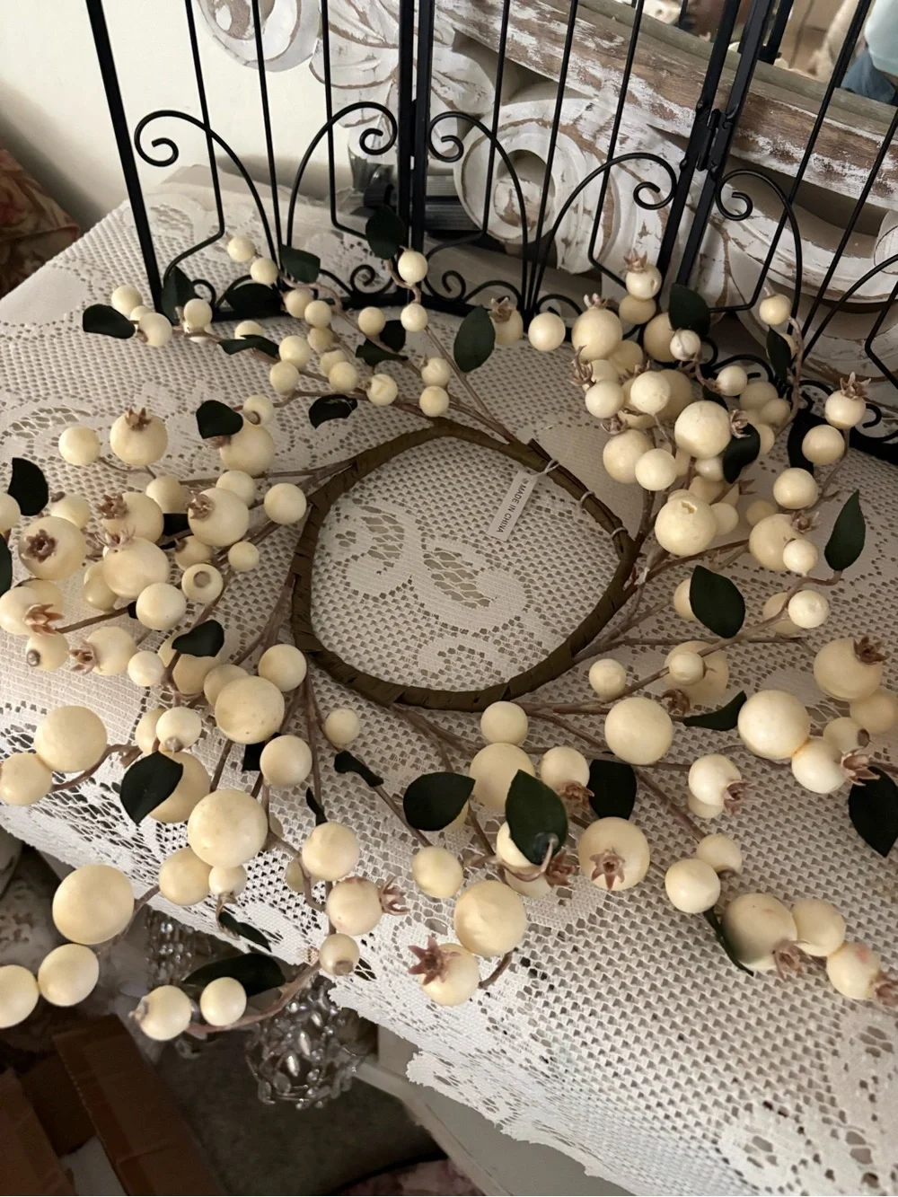 Ivory Berry Wreath Candle Ring Set - Home Holiday Decorative Stem